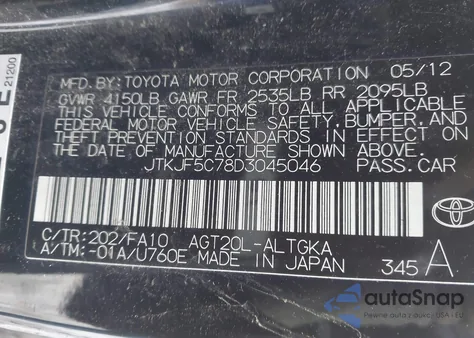 2013 Scion Tc z USA, uszkodzony, nr VIN JTKJF5C78D3045046